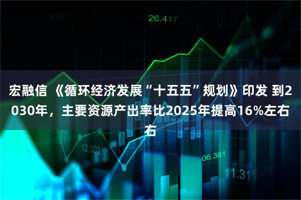 宏融信 《循环经济发展“十五五”规划》印发 到2030年，主要资源产出率比2025年提高16%左右